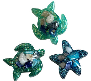 Fun Glittery Starfish and Sea Turtle Magnets